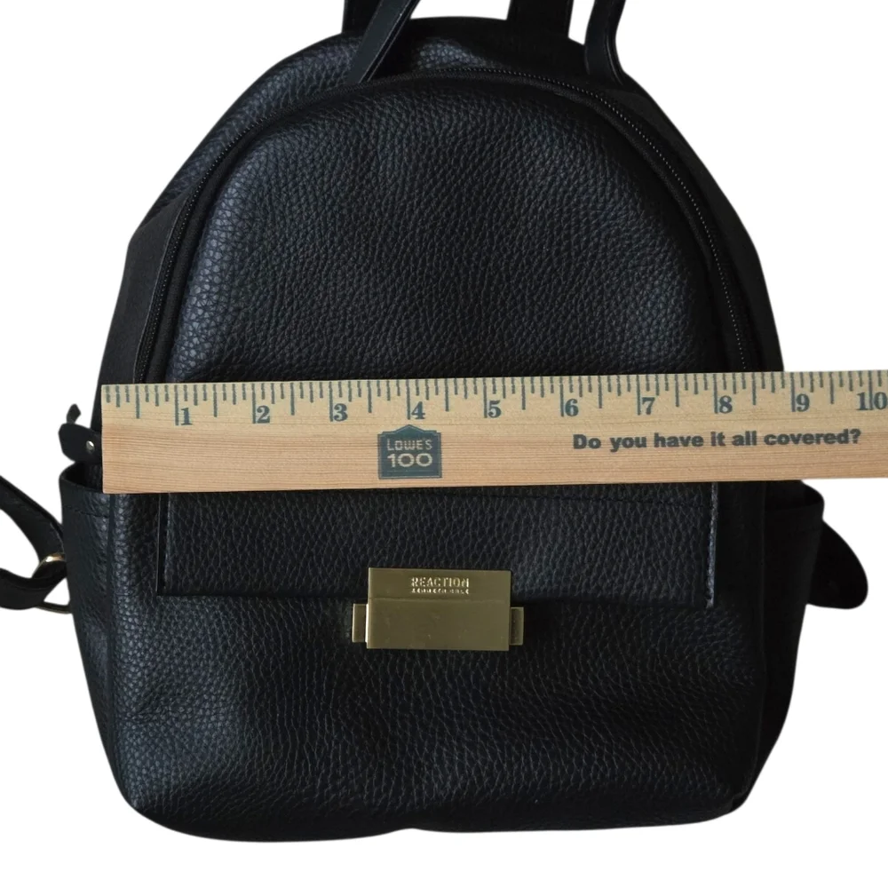 Kenneth Cole Reaction Mini Backpack Black Pebbled Faux Leather Gold Hardware